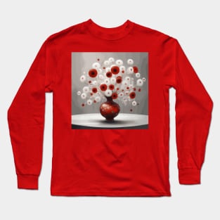 Red and White Abstract Flowers in a Red Vase Long Sleeve T-Shirt